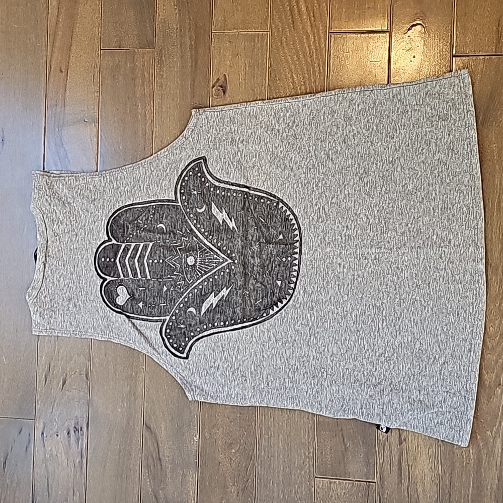 LAST CALL- Terez Burnout Tank Top, Grey with Black Mudra Burnout on Back, Small